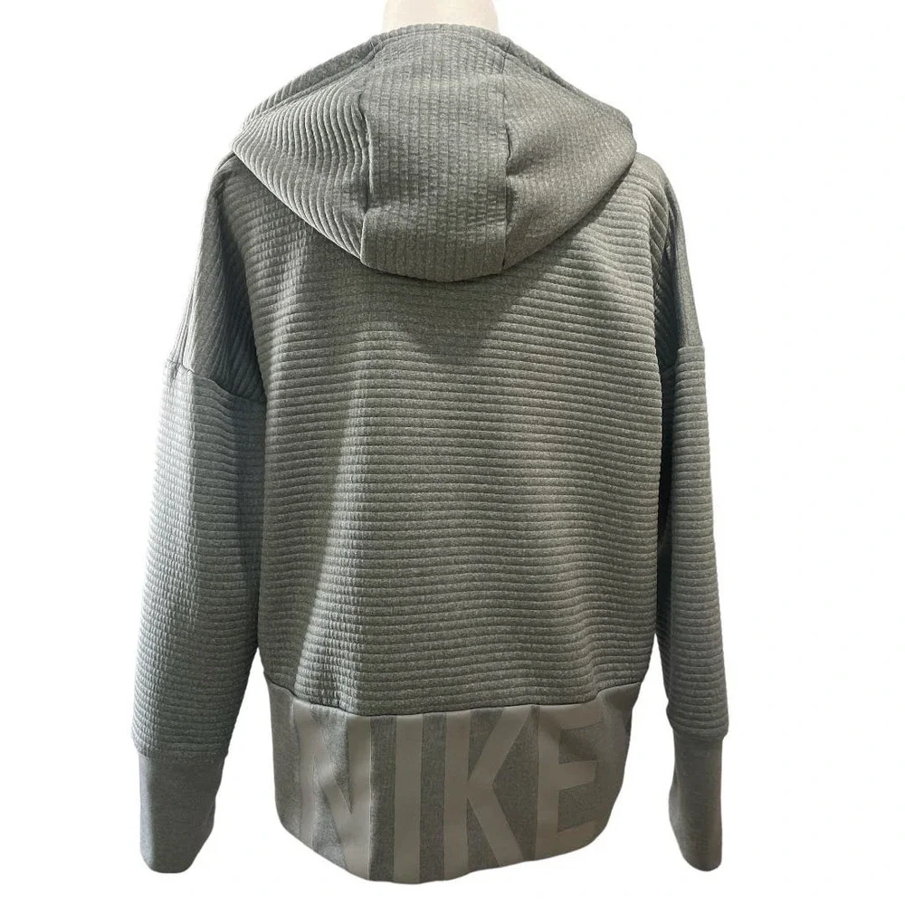 Nike Women's Full Zip Logo Dri-FIT Training Ribbed Hoodie Cool Gray Size Medium - Picture 5 of 7